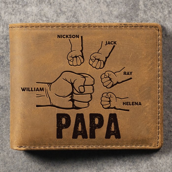 Herren Personalisierte 5 Namen Leder Papa und Kinder Geldbörse Geschenk für Vater