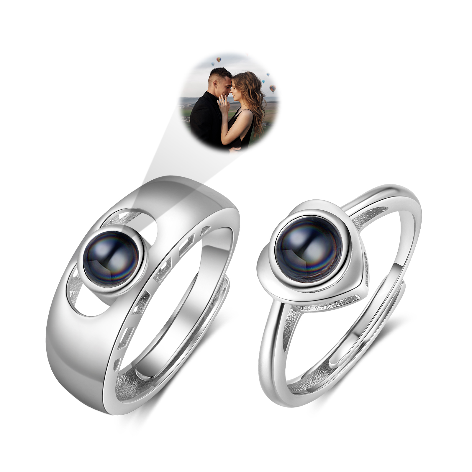 Personalisiertes Foto Projektion Offener Ring Paarringe