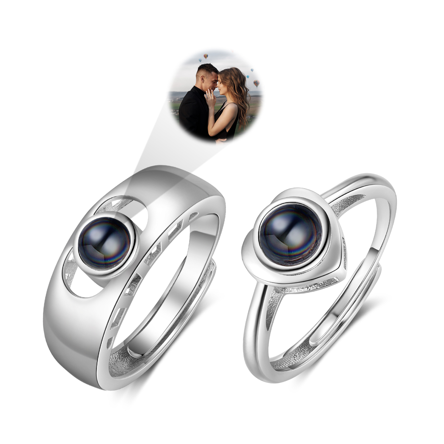 Personalisiertes Foto Projektion Offener Ring Paarringe