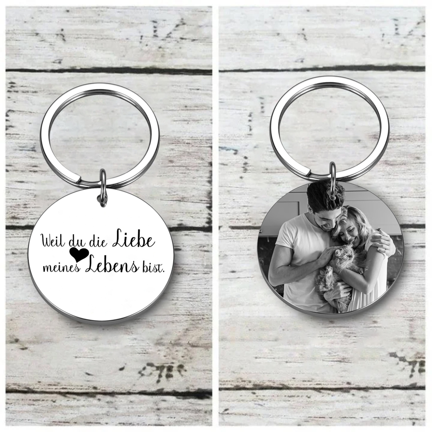 Personalisierbares Foto Rund Metall-Weil du die Liebe meines Lebens bist-Schlüsselanhänger für Paare