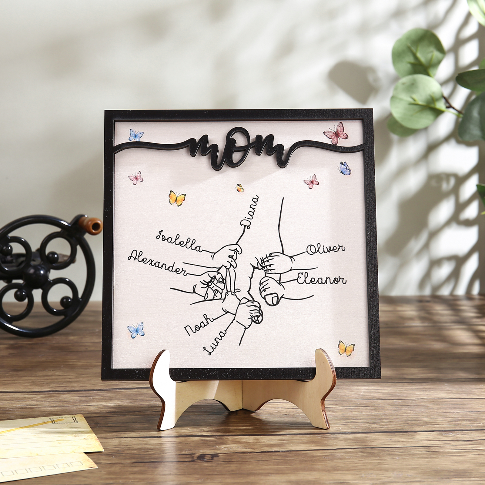 Mom Holz Deko-Personalisierbare 7 Namen Ornament Mutter Hand Holzdekoration für Mutter
