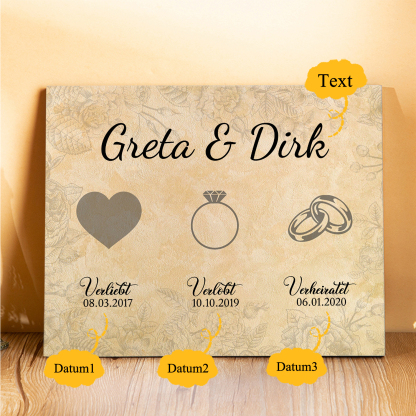 Pärchen Holzbild-Personalisierter Text & Datum-Verlicht Verlobt Verheiratet-Holzdekoration-für Paare