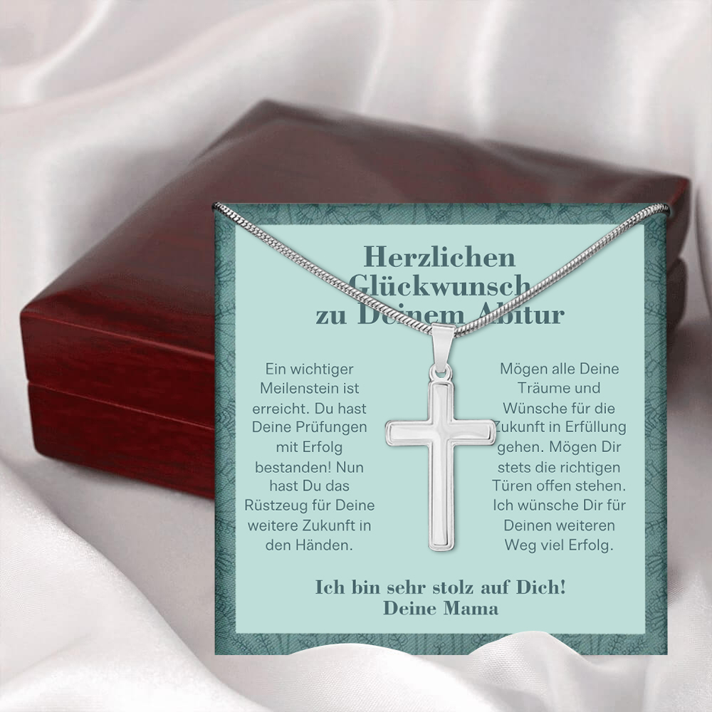 925 Sterling Silber Kommunion Kreuz Halskette-Herzlichen Glückwunsch zu Deinem Abitur- Geschenk mit Nachrichtenkarte