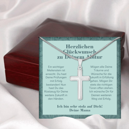 925 Sterling Silber Kommunion Kreuz Halskette-Herzlichen Glückwunsch zu Deinem Abitur- Geschenk mit Nachrichtenkarte