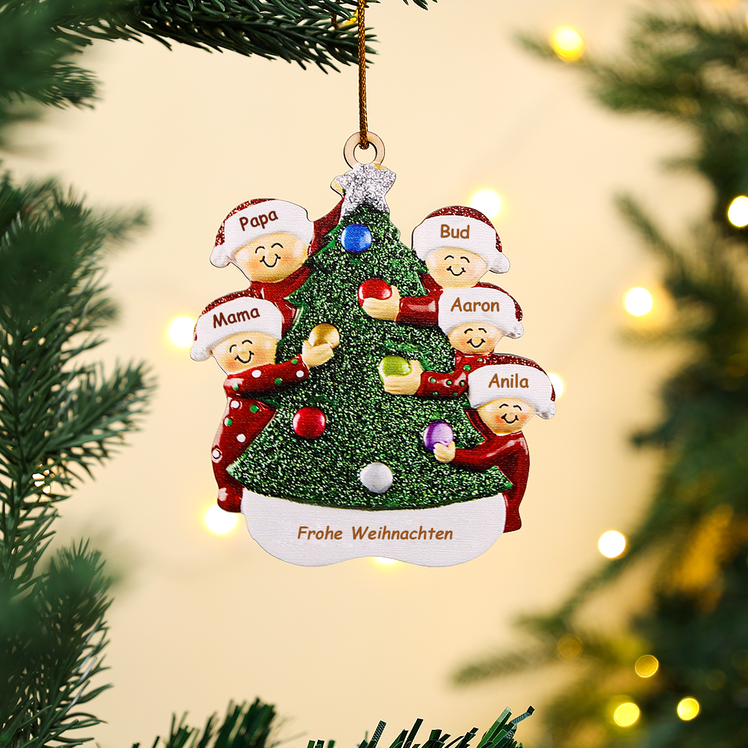 Holz Personalisierte 5 Namen & Text Umarme den Weihnachtsbaum Weihnachtsornament Weihnachtsbaum Anhänger