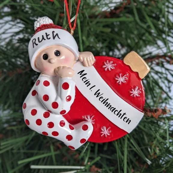 Holz Weihnachtsornament-Personalisierter Name & Text Ball Baby Ornament