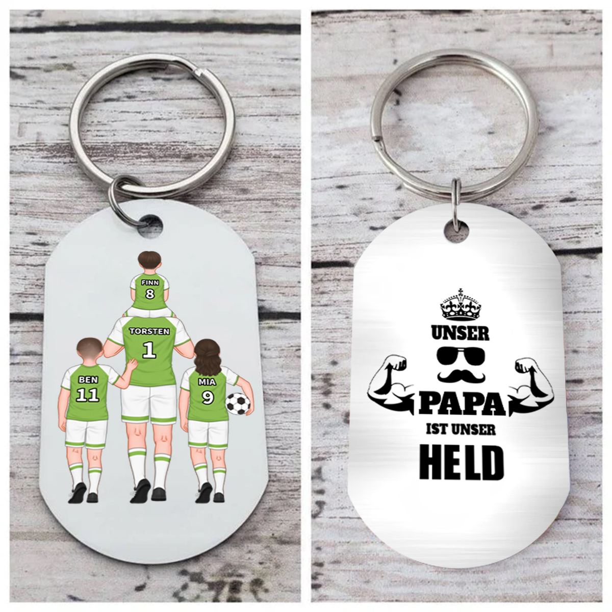 Personalisierbarer 2-4 Namen Schlüsselanhänger-Papa ist Held-Geschenk für Vater