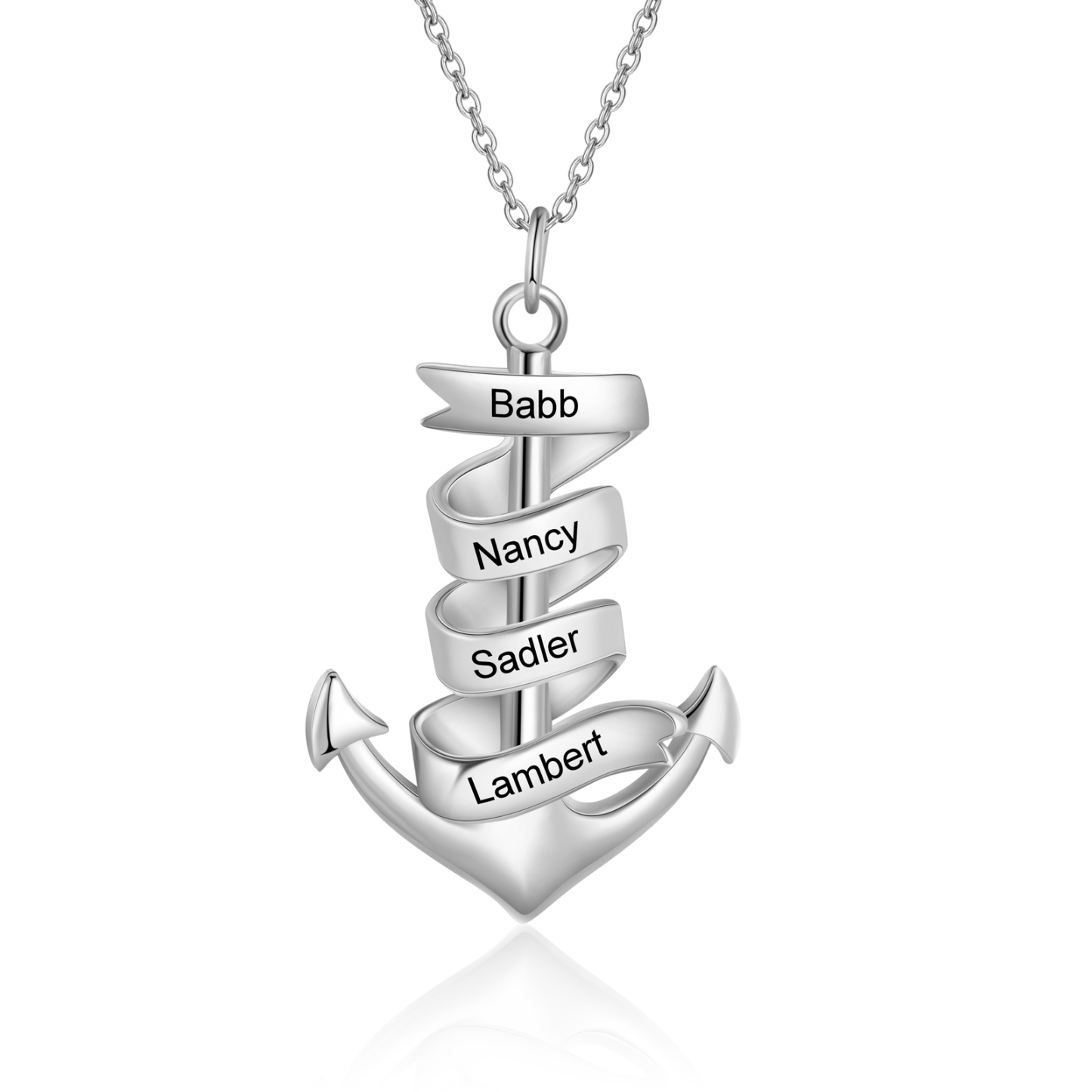 925 Sterling Silber Personalisierte 4 Namen Anker Halskette