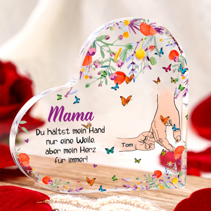 Personalisierter 1 Name Herz Acryl-Deko Teddybär & Herzballon -Mama Du hältst mein Hand nur eine Weile, aber mein Herz für immer- Schreibtischdekoration für Mutter