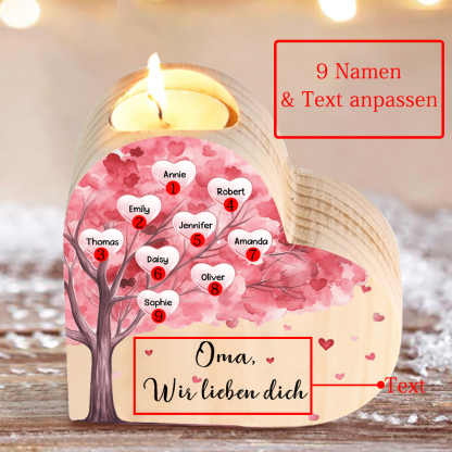 Personalisierte 9 Namen & Text Rosa Baum Herzform Kerzenhalter-Geschenk für Familie