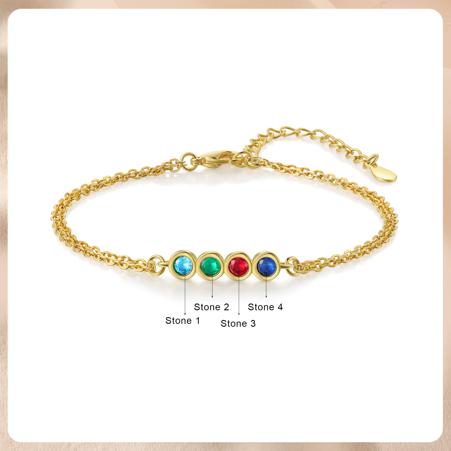 Personalisierte 4 Geburtssteine Golden Feines Armband