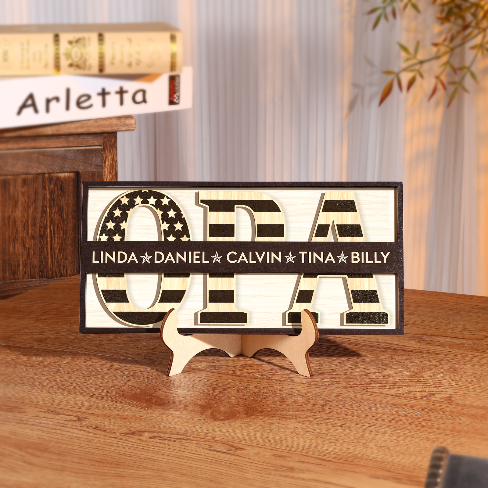 Opa Holz Deko-Personalisierbare 5 Namen Ornament Holzdekoration für Vater