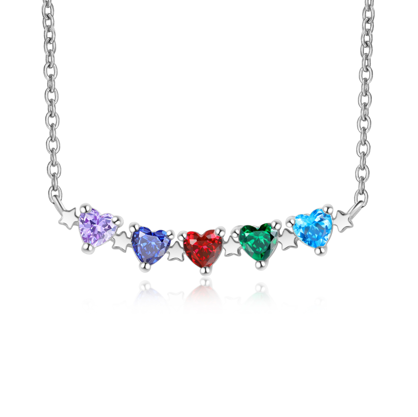 Personalisierte 5 Geburtssteine Herz Stern Halskette für Großmutter
