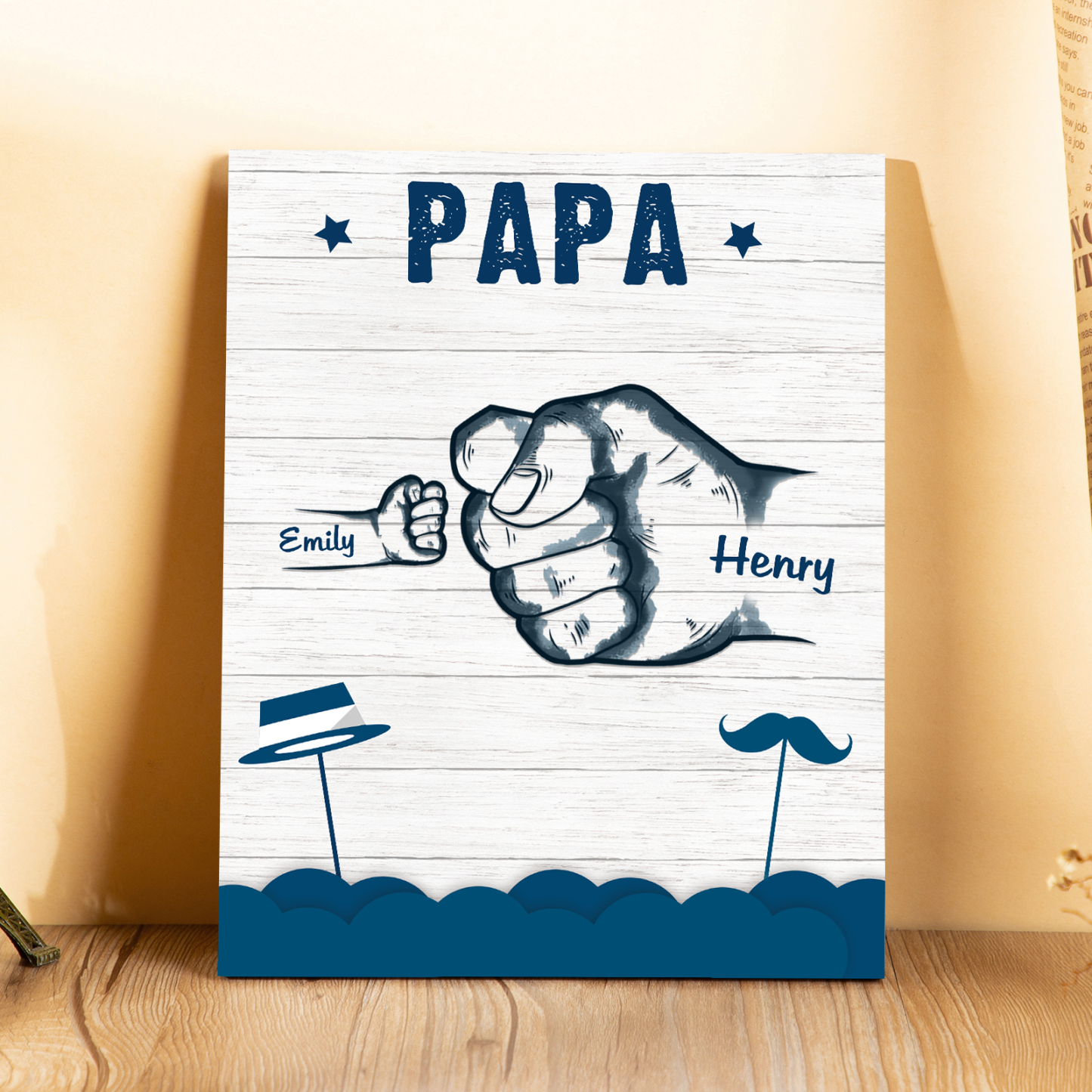 Familie Holzbild - Personalisierter Text & 2 Namen Marineblau Fauststoß Holzdekoration