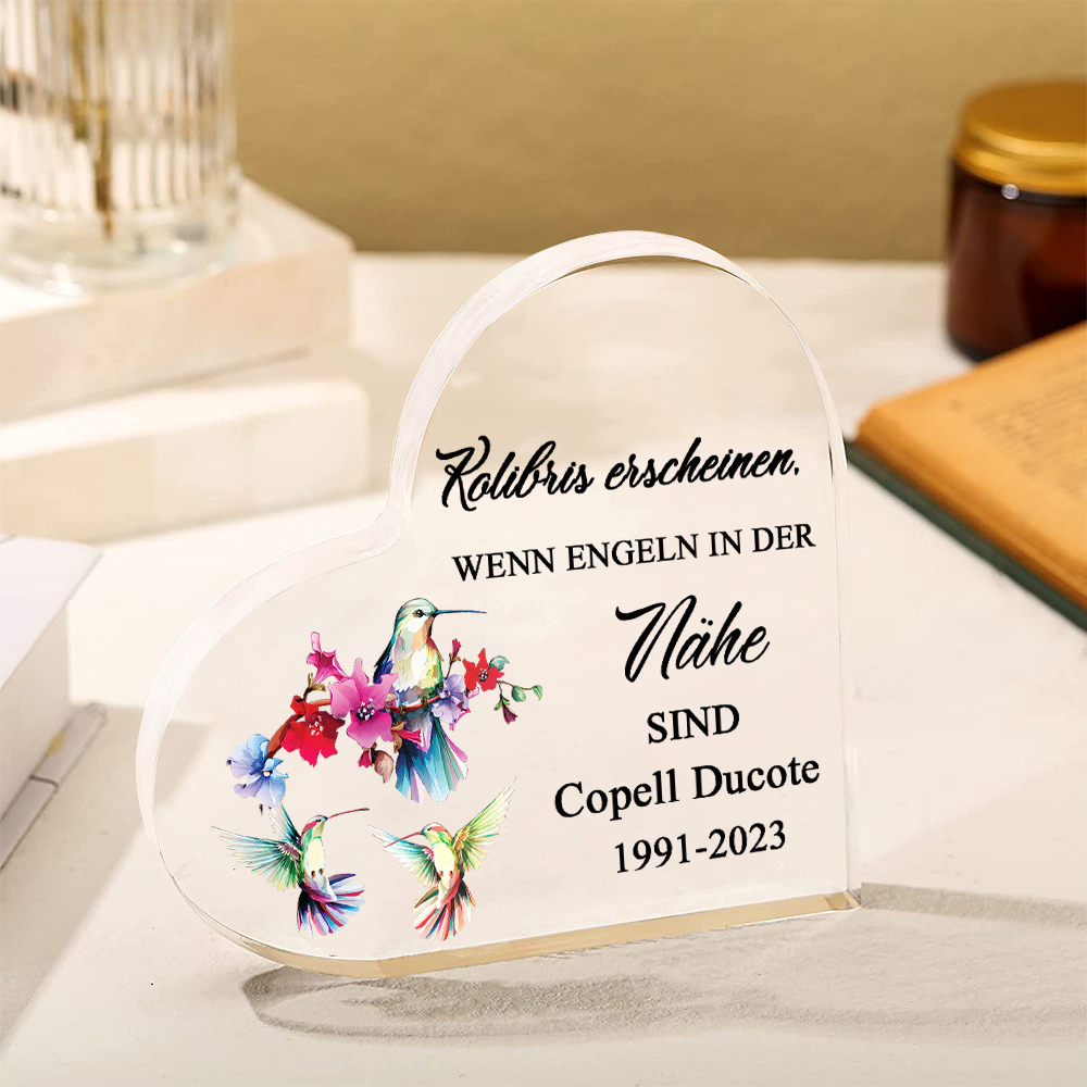Personalisierter Name & Jahr Acryl-Deko-Kolibris erscheinen, wenn Engeln in der Nähe sind-Trauer Schreibtischdekoration