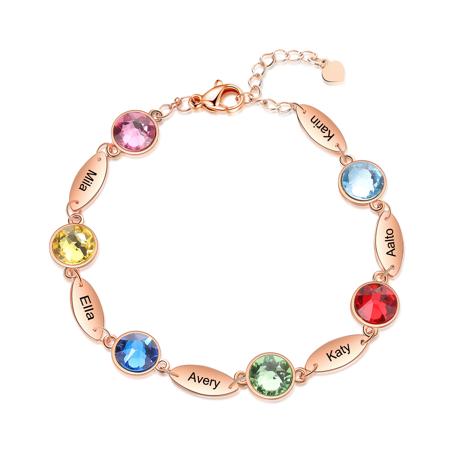 Personalisiertes Feines Armband mit 1–6 Namen und Geburtssteinen