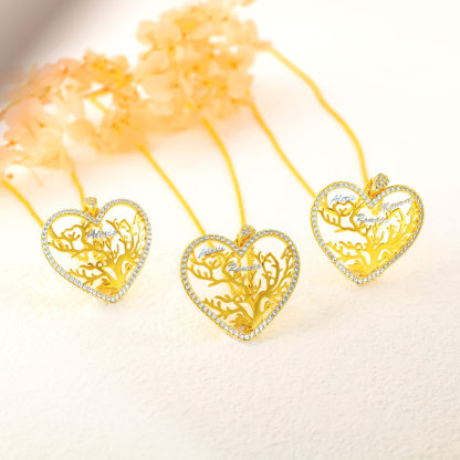 Personalisierte Lebensbaum-Herz-Halskette mit 1–6 Namen