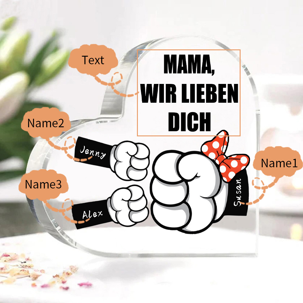 Personalisierte 3 Namen & Text Familie Acryl-Deko Schreibtischdekoration für Mutter