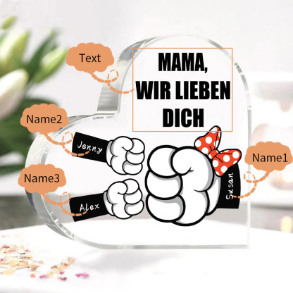 Personalisierte 3 Namen & Text Familie Acryl-Deko Schreibtischdekoration für Mutter