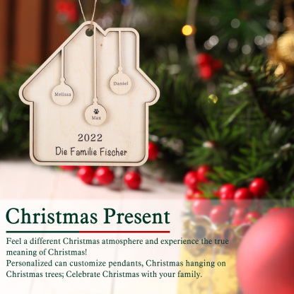 Holz Weihnachtsornament-Personalisiertes 3 Namen Text Jahr Haus Ornament Anhänger 