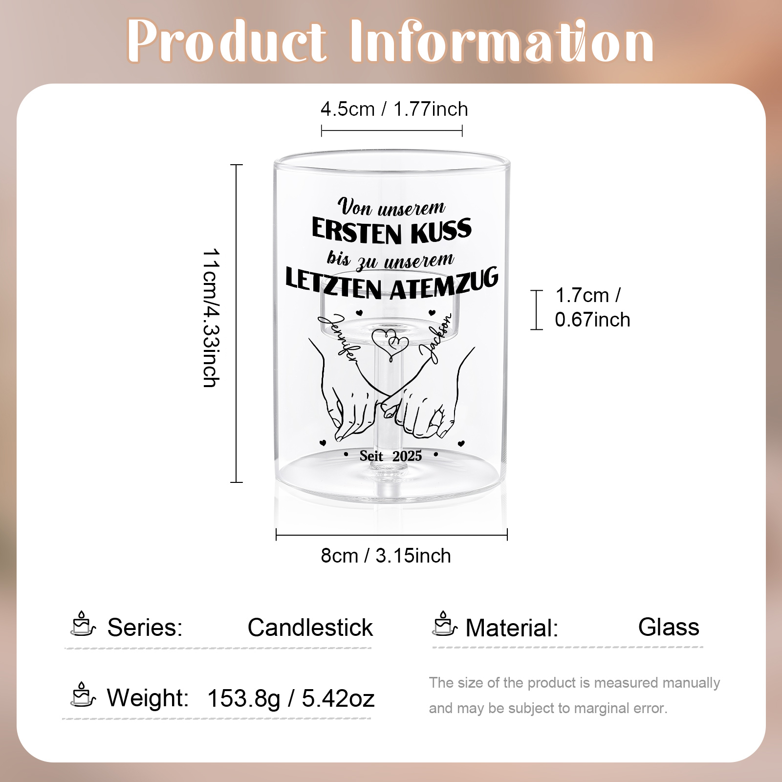 Personalisierbares Glas-Windlicht mit Namen & Datum - Von unserem ERSTEN KUSS bis zu unserem LETZTEN ATEMZUG