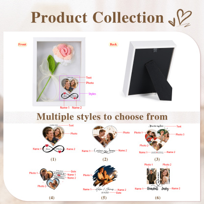 Personalisierter 3D-Rahmen mit Häkelrose für Paare