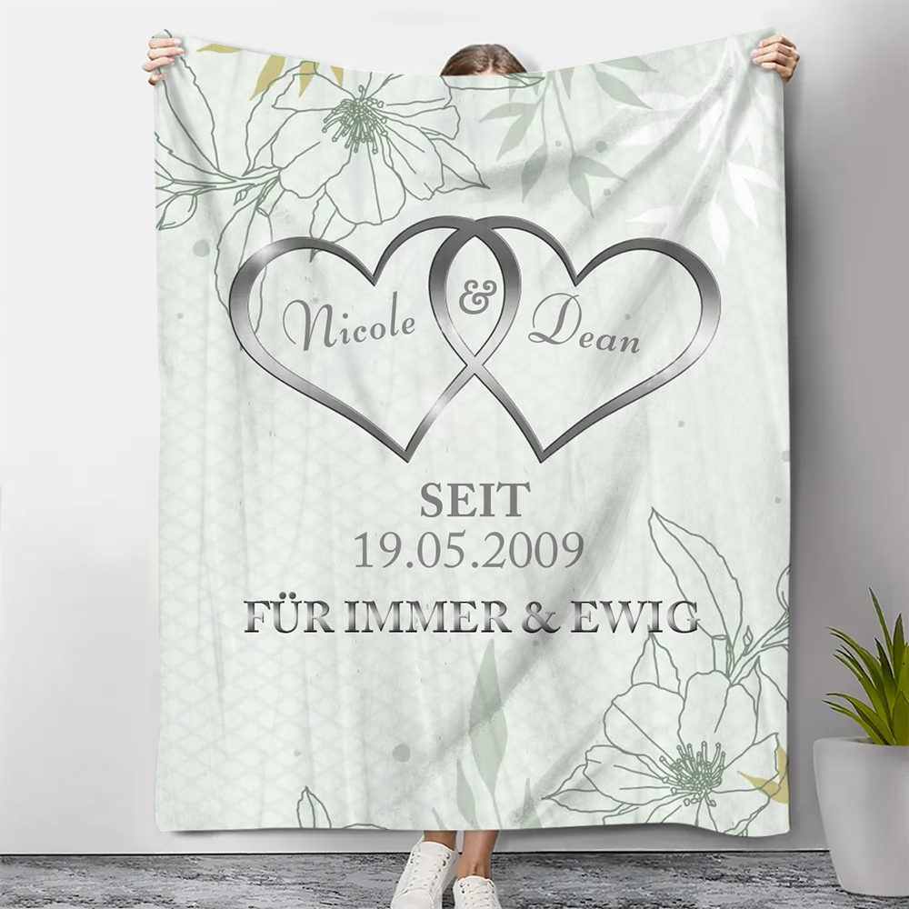 Personalisierte 2 Namen & Texte & Datum Herz Blume Decke - Für Paare