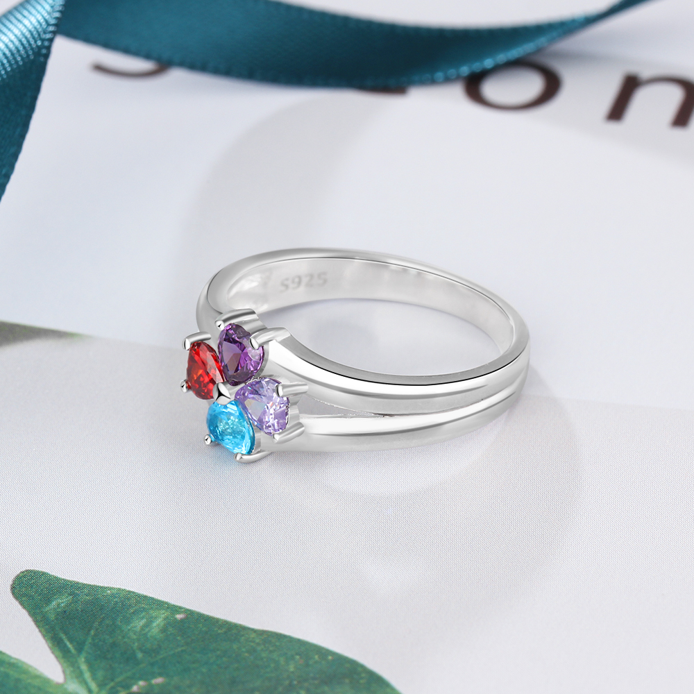 Personalisierte Mutter Ring mit 4 simulierten Geburtssteinen eingraviert 4 Namen Familienring Geschenk für Mama