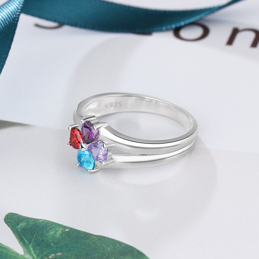 Personalisierte Mutter Ring mit 4 simulierten Geburtssteinen eingraviert 4 Namen Familienring Geschenk für Mama