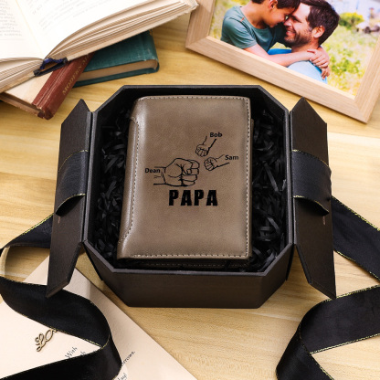 Herren Personalisierte 3 Namen & Text Leder Papa und Kinder Geldbörse Geschenk für Vater