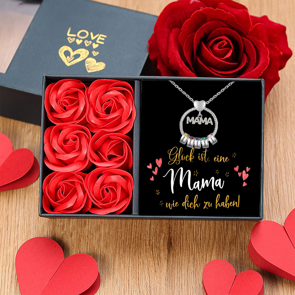Personalisierte 1-6 Namen Gravur "MAMA" Halskette mit 1-6 Geburtssteinen-Glück ist eine Mama wie dich zu haben-Geschenk mit Nachrichtenkarte