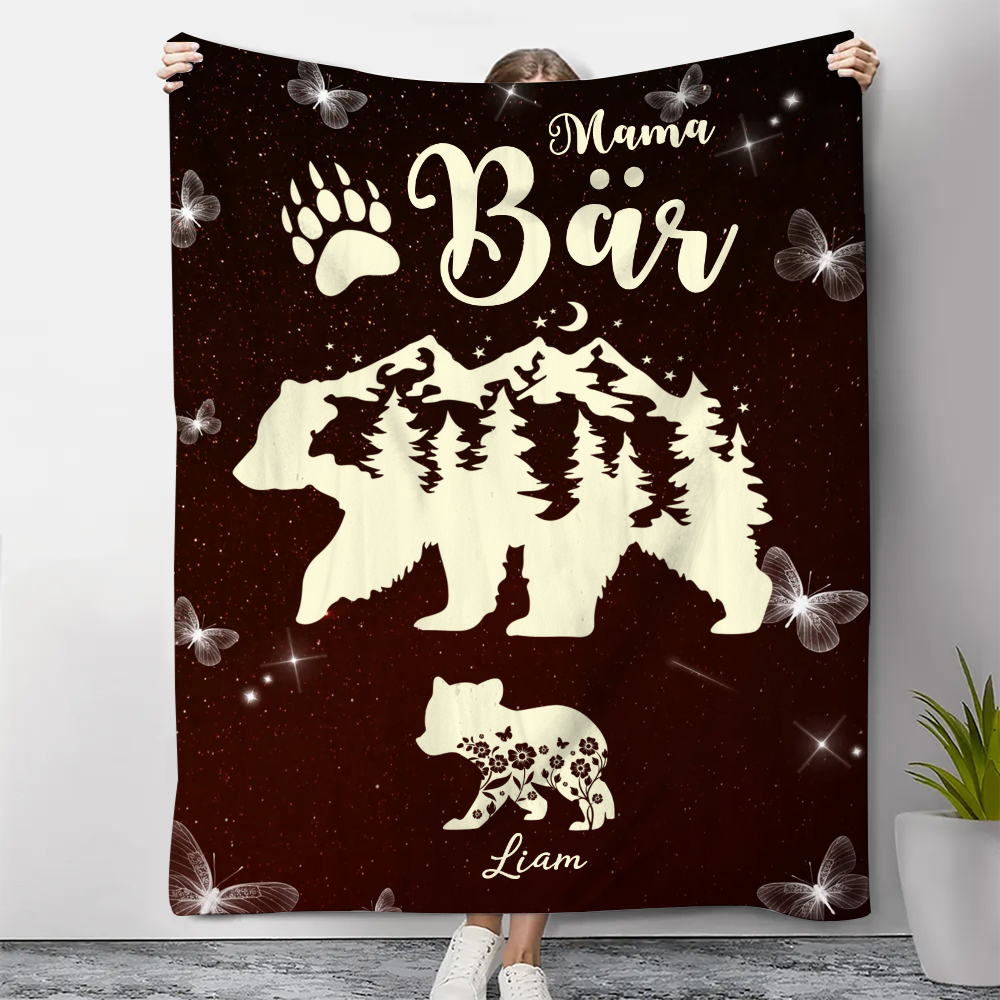 Personalisierbarer 1 Name Mama Bär Braun Decke - Geschenk für Mutter
