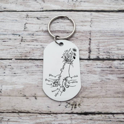 Personalisierbare 7 Namen Blume Hand Familie Schlüsselanhänger für Mutter