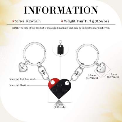 Personalisierbare 2 Buchstaben Herz Bausteine Paar Metall-Schlüsselanhänger