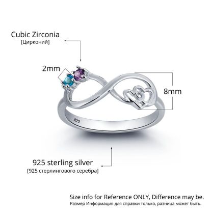 925 Sterling Silber Ring mit 1 Text und 2 Geburtsstein mit Gravuren