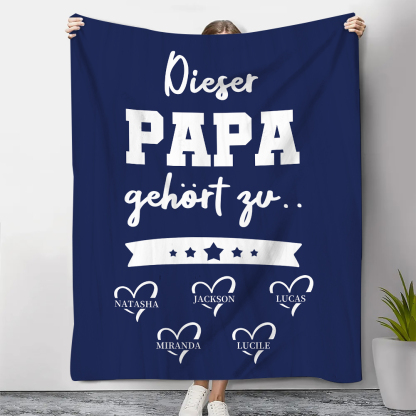 Decke-Personalisierbare 5 Namen Decke - Dieser Papa gehört zu - Geschenk für Vater