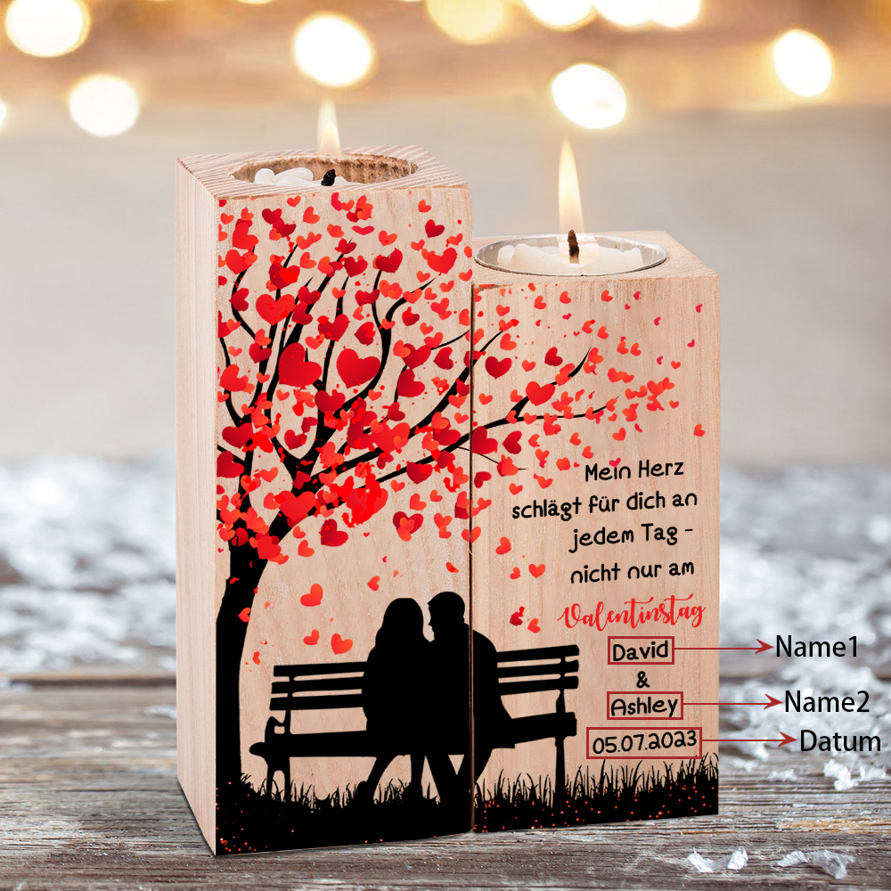 Personalisierte 2 Namen & Datum Kerzenhalter-Mein Herz schlägt für dich an jedem Tag - nicht nur am Valentinstag-Geschenk für Paare