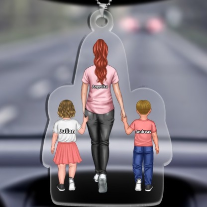 Personalisierte 1-9 Namen Acryl Ornament/Schlüsselanhänger mit Schlüsselring Mama oder Papa mit Kindern 