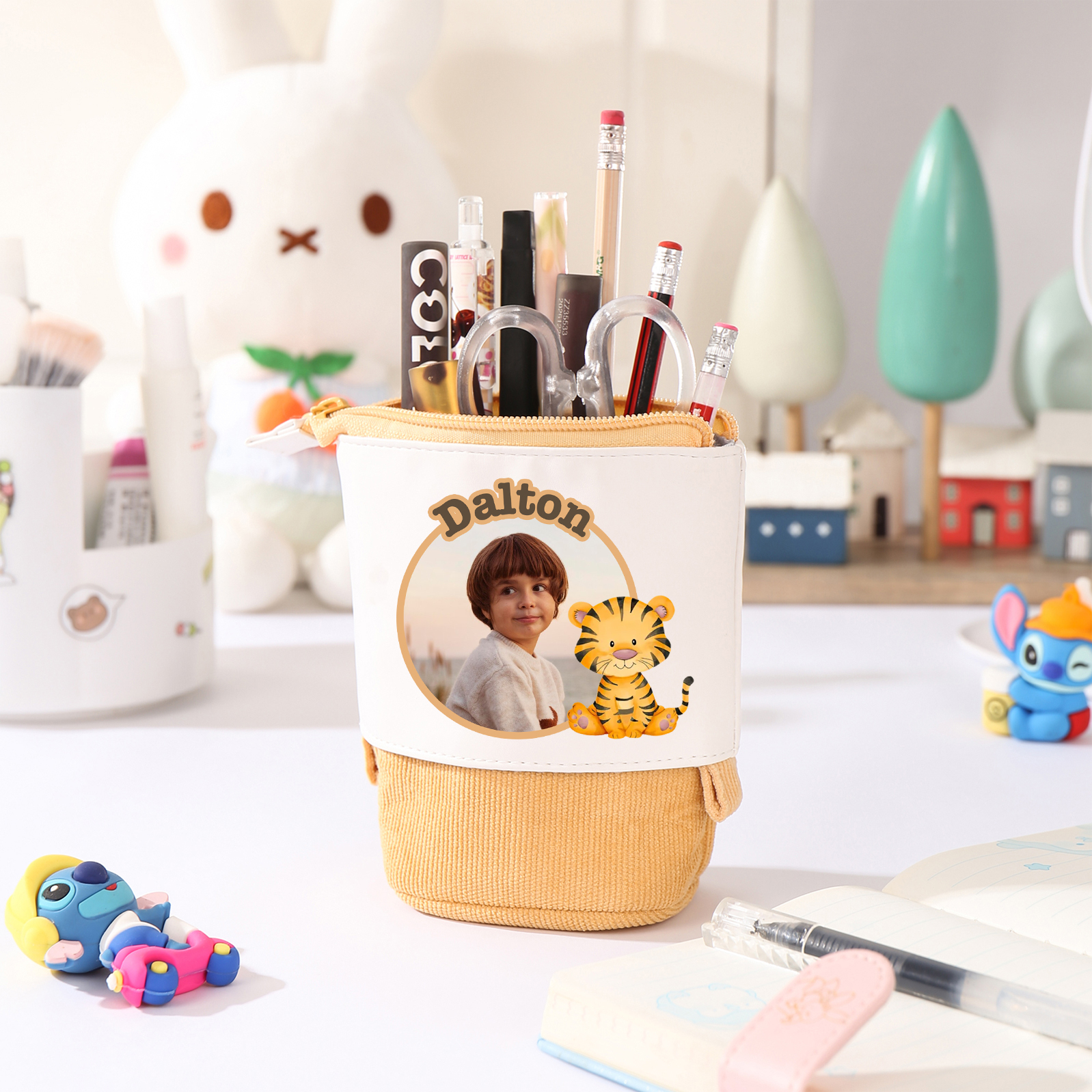 Personalisierter Name & Foto & Tiertyp Leinwand PU-Leder Stifteetui Stifttasche