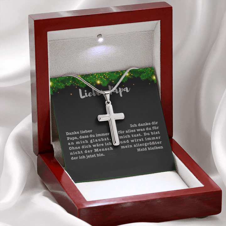 925 Sterling Silber "Lieber Papa" Kreuz Halskette - Vatertag Geschenk mit Nachrichtenkarte