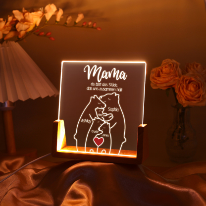 Personalisierte 5 Namen & Texte Bär Familie Nachtlicht Geschenk für Großmutter/Mutter zum Muttertag