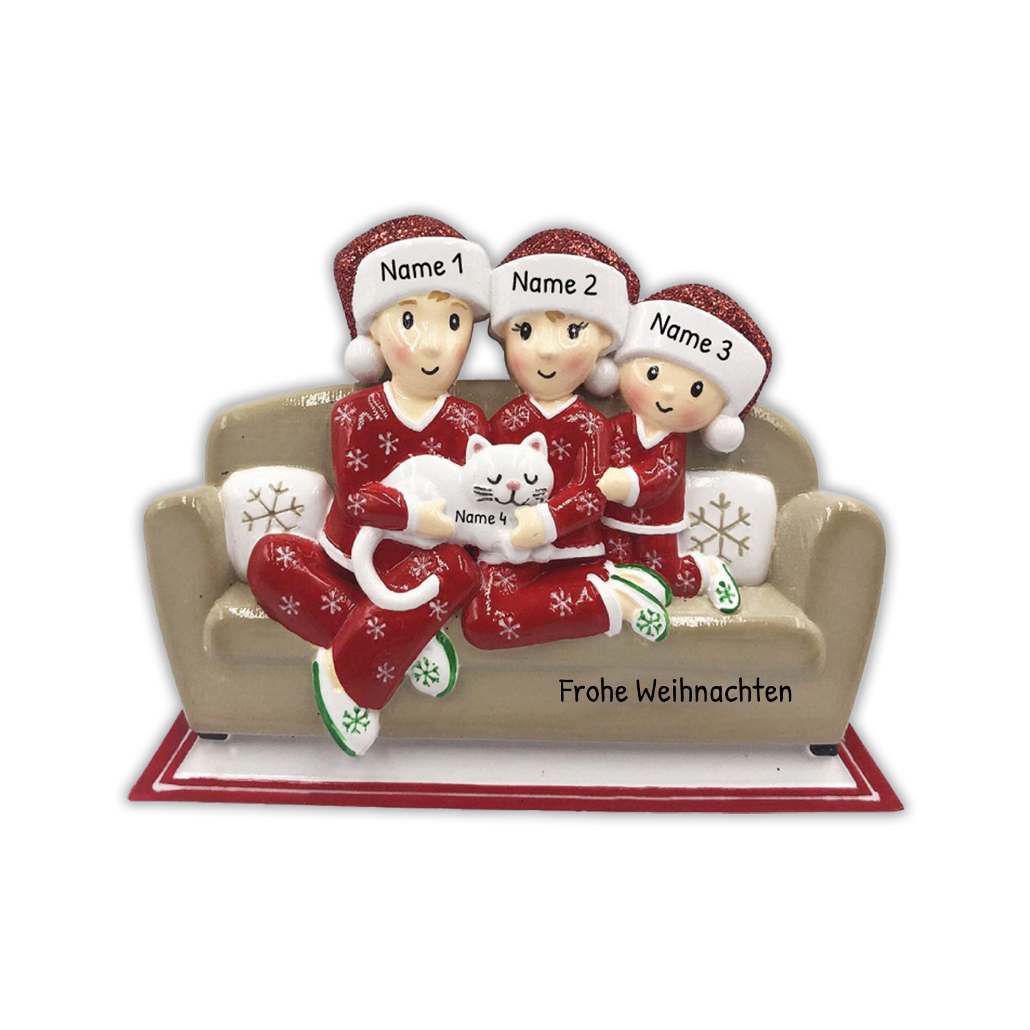 Holz Personalisiertes 7 Namen + 1 Katze Name & Text Weihnachtsornament