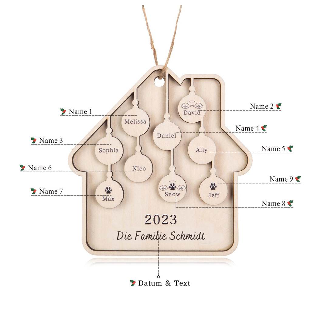 Holz Weihnachtsornament-Personalisiertes 9 Namen Text Jahr Haus Ornament Anhänger 