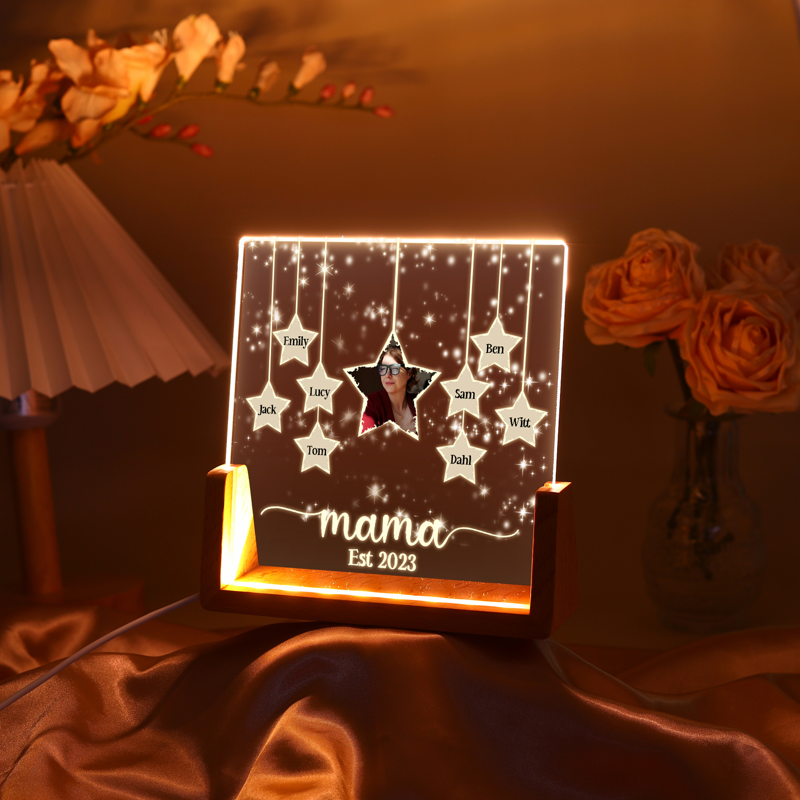 Personalisierte 8 Namen & Text & Datum & Foto Stern Nachtlicht Geschenk für Großmutter/Mutter zum Muttertag