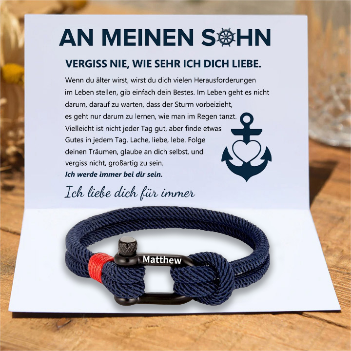 Herren Personalisierter 1 Name Edelstahl Hufeisenschnalle Handseil Armband-An meinen Sohn Glaube an dich selbst-Geschenk mit Nachrichtenkarte