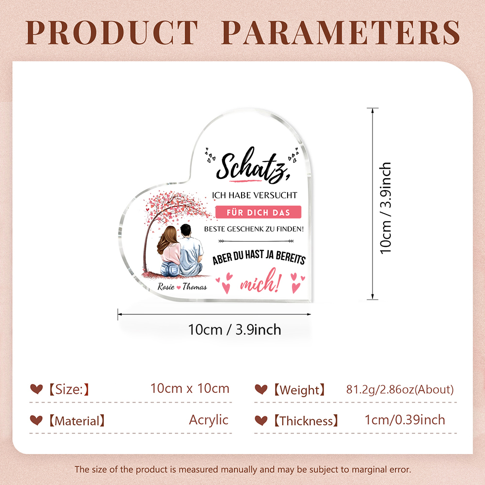 Personalisierte 2 Namen Acryl-Deko-Du hast ja bereits mich-Schreibtischdekoration für Paar