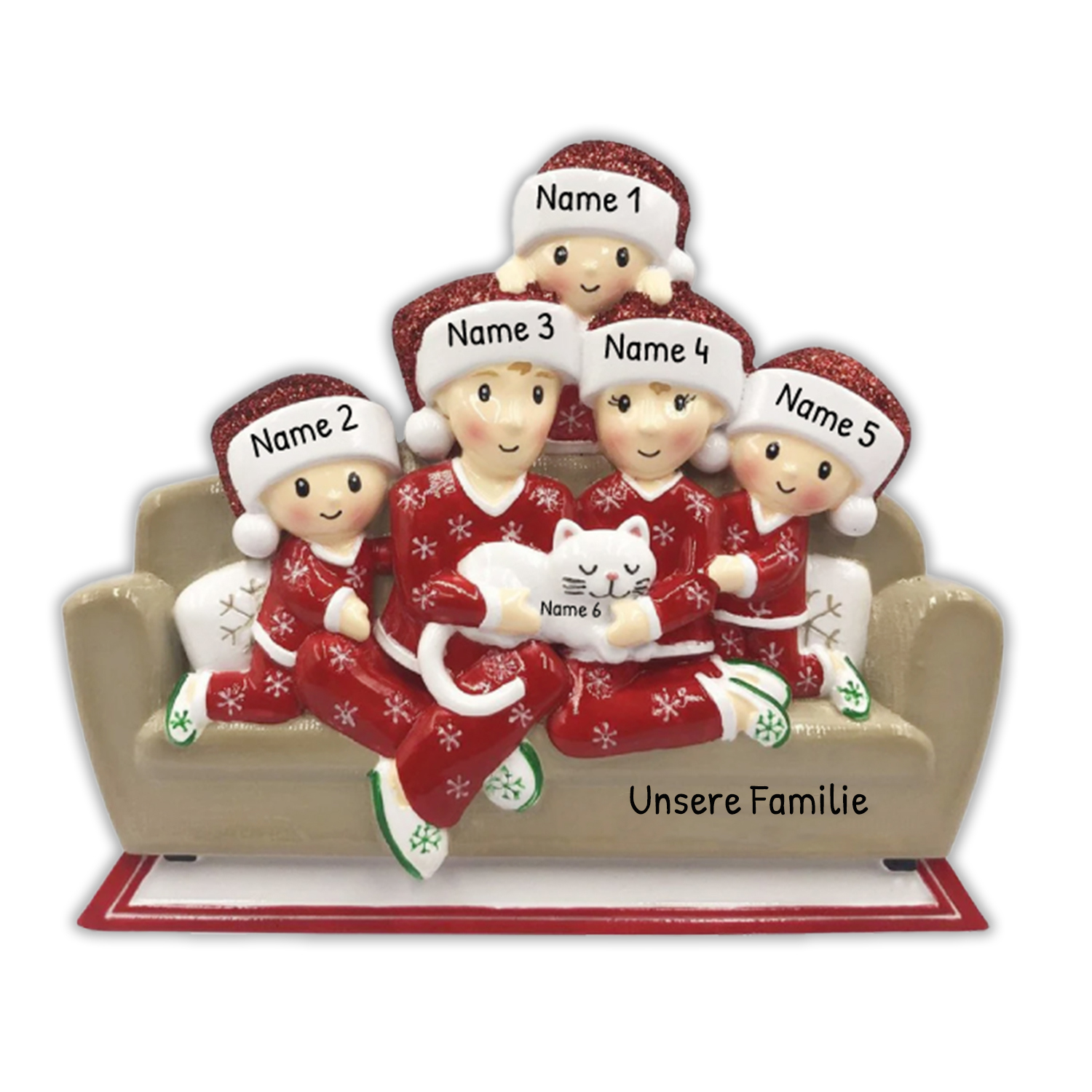 Holz Personalisiertes  3 Namen + 1 Katze Name & Text Weihnachtsornament