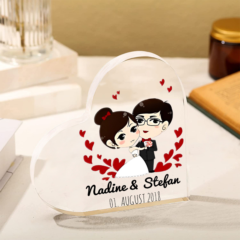 Personalisierte 2 Texte Acryl-Deko Schreibtischdekoration Hochzeitstag Geschenk für Paar