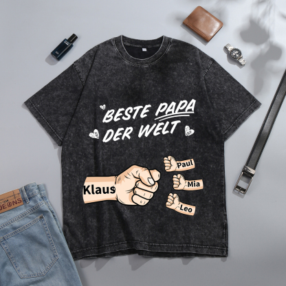 Personalisierte 1-6 Namen Fauststoß Bester Papa der Welt Herren Familie T-Shirt 