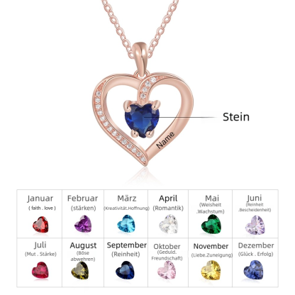 Personalisierte Herz Halskette mit 1 Name und 1 Geburtsstein
